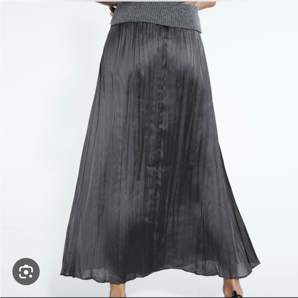 Zara Women's Bluish Charcoal Satin Midi Skirt